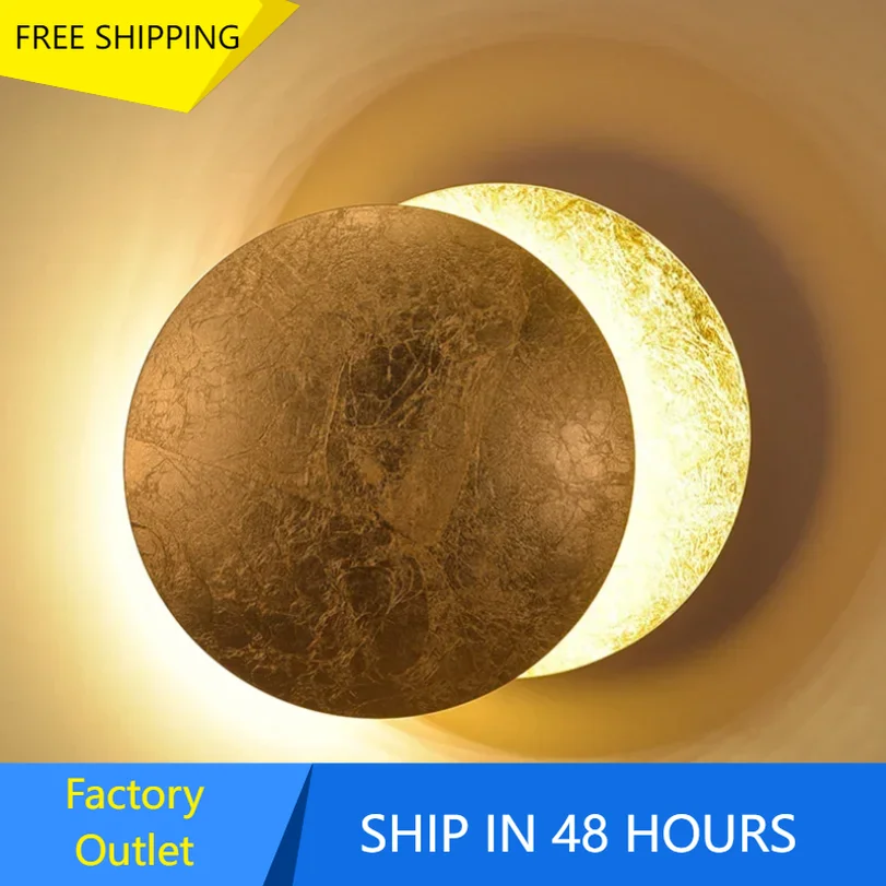

Eclipse Wall Lamps for Bedroom Bedside Hotel Shop Decoration Restaurant Sconce Light Fixtures Led Moon Gold Home Background