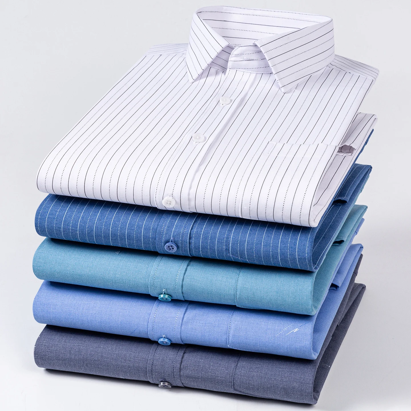 

Men's Striped Plaid Shirt Long Sleeve Anti-Wrinkle Formal Soft Fashion Casual Business Pocket Office Shirts Men Clothing S-5XL