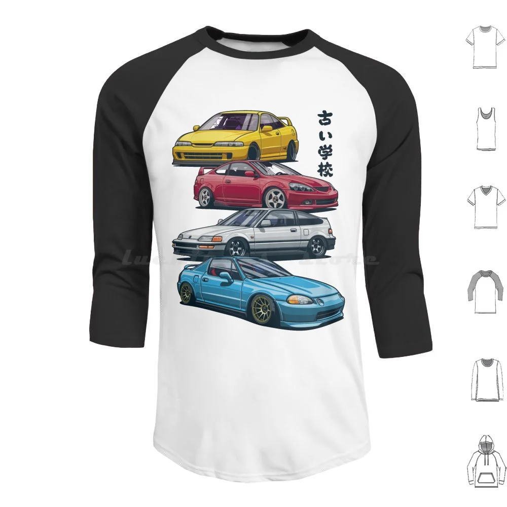 Jdm Mix. Civic , Crx , Integra Hoodie Cotton Long Sleeve Cars Vehicle Auto Automotive Vector Legend Jdm Japan Wheels