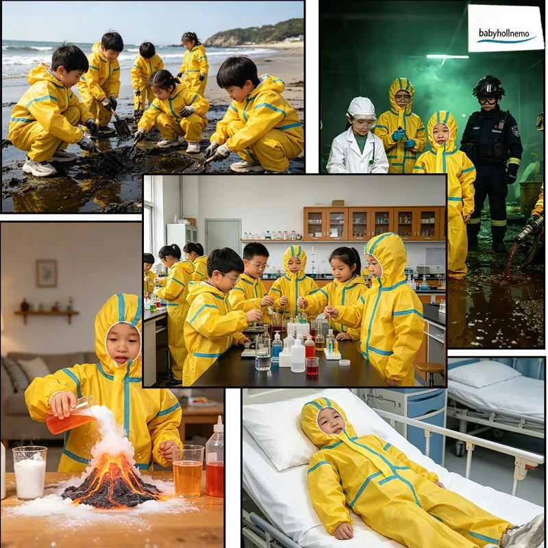 Reusable Kids Hooded Full Body Protective Suit Breathable Dustproof Isolation Coverall For Boys Girls Travel Sports Performance