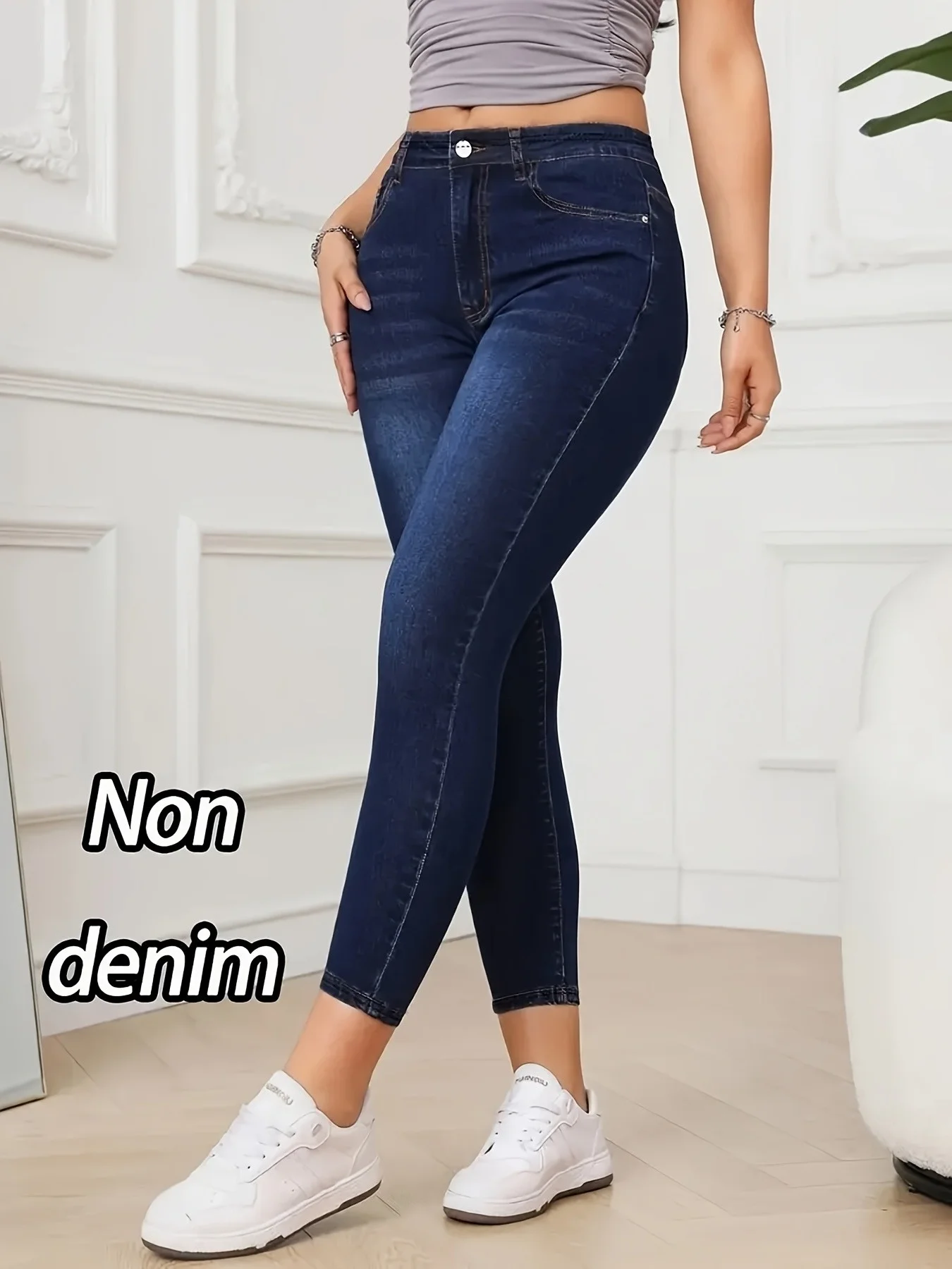 

【Non-Denim】Women's Faux Denim Print Leggings, Sports Casual Skinny Pants, Thin Soft Skin-Friendly Yoga Pants, All Seasons Wear L