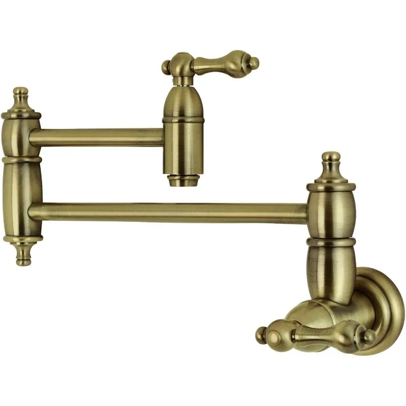 Wall Mount Pot Filler Kitchen Faucet, Antique Brass, 8-1/8-Inch Spout Height