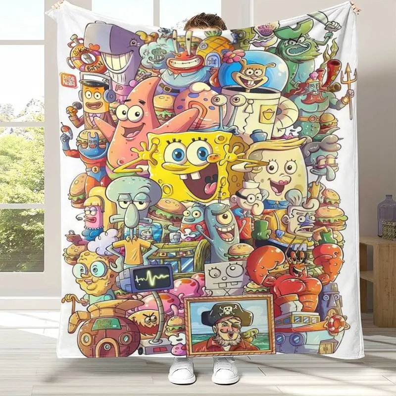 Bikini Bottom S-SpongeBob Cartoon Flannel Throw Blanket,Cozy Warm Blanket for Bed,Sofa,Living Room,Picnic,Camping,Home Decor