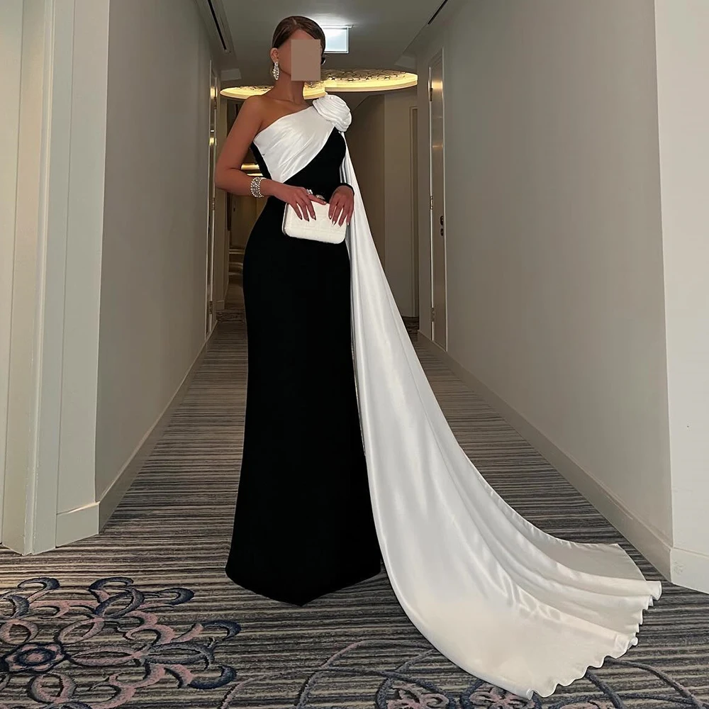 Prom Dress Saudi Aribia Woman One Shoulder 3D Flowers Evening Dress with Ribbon Florr Length High Quality Formal Occasion Gowns