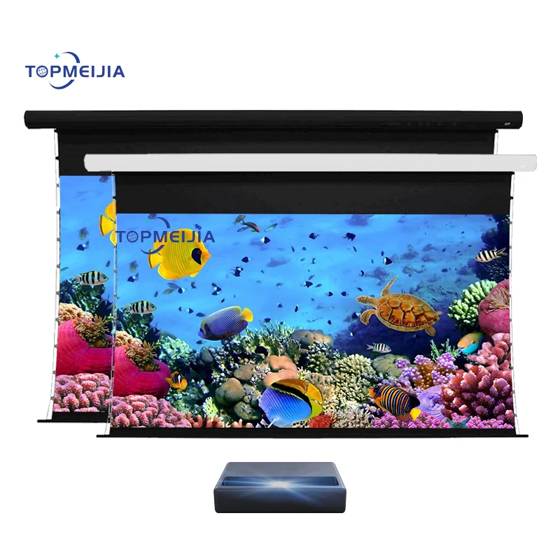 

YuTong 84 inch~120 inch PET crystal UST Ambient Light Rejecting Motorized Drop Down projector Screen For ust projector laslr tv