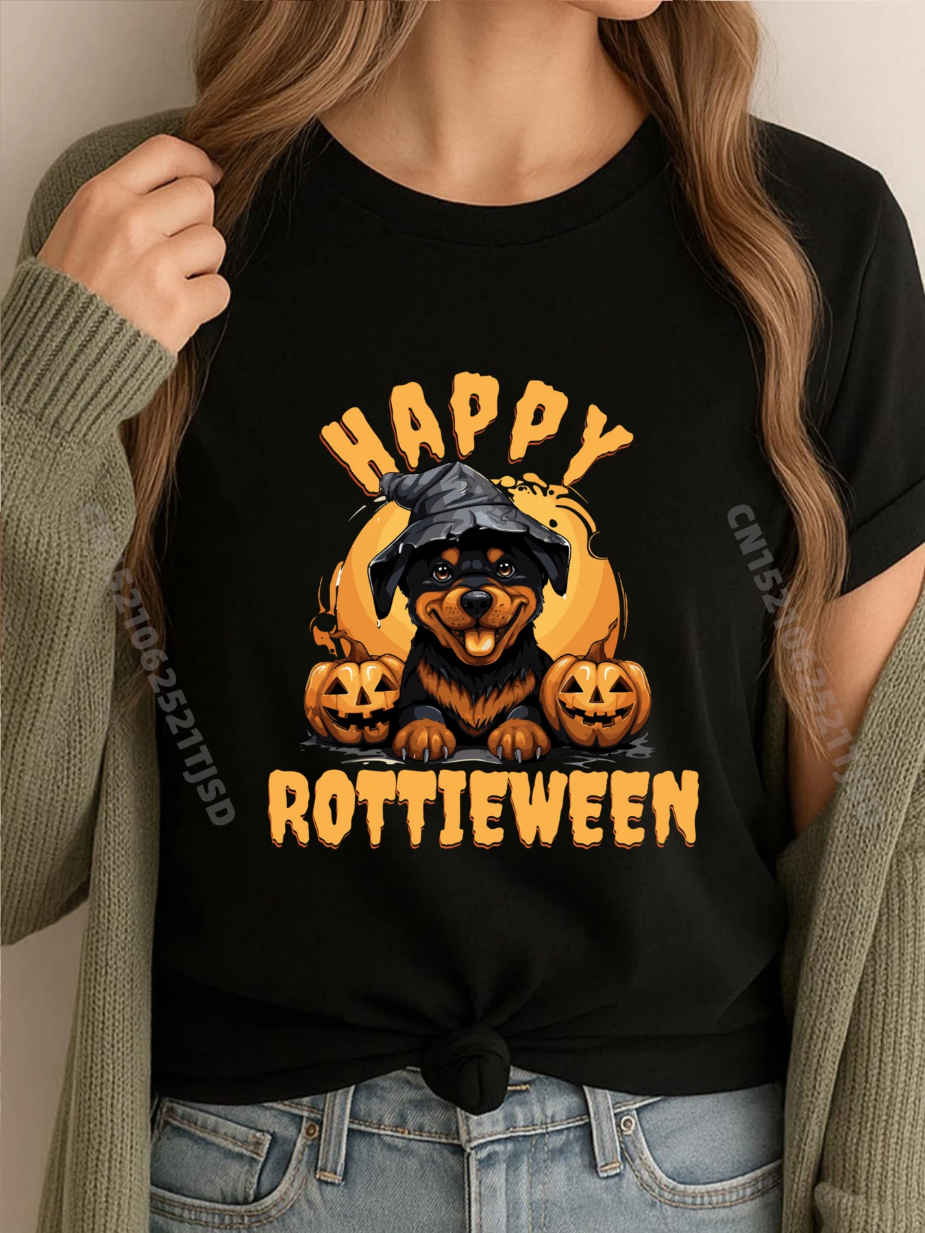 

Happy Rottieween Ротвейлер Хэллоуин милая футболка большого размера женская футболка с короткими рукавами мытая футболка большого размера класса люкс