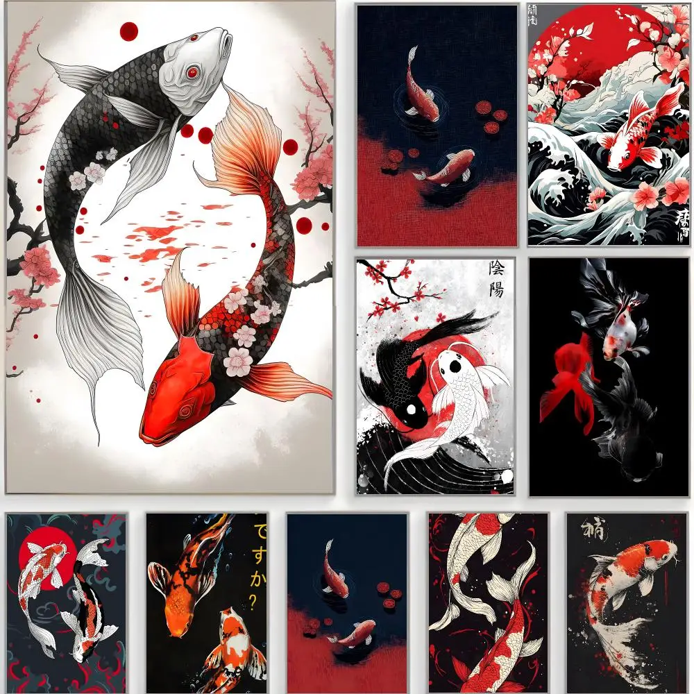 cute artwork r-red koi poster Poster Classic Wall Art  Home Decor  Peel and Stick Unframed
