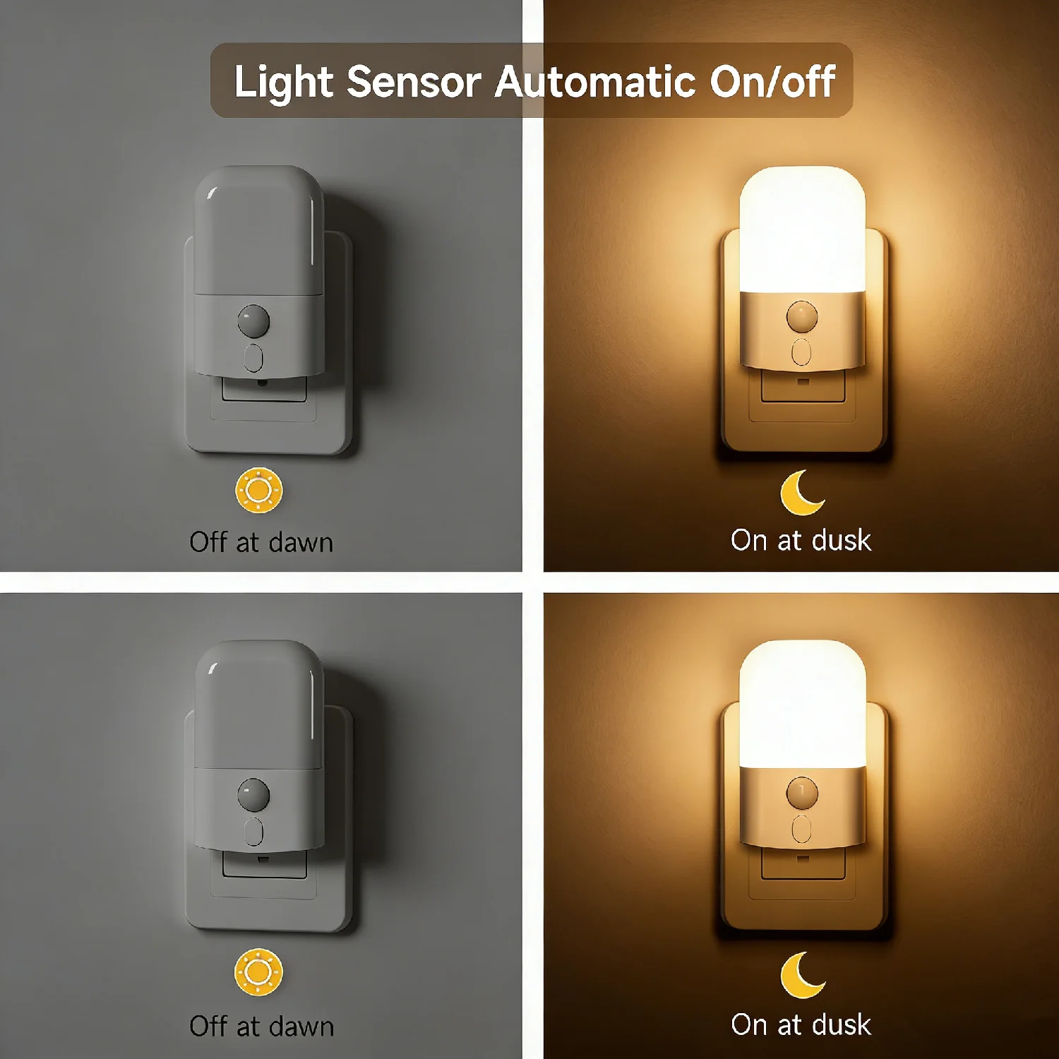 Plug-in Motion Sensor LED Night Light, Dusk to Dawn Auto On/Off, Adjustable Brightness Warm White Night Lamp