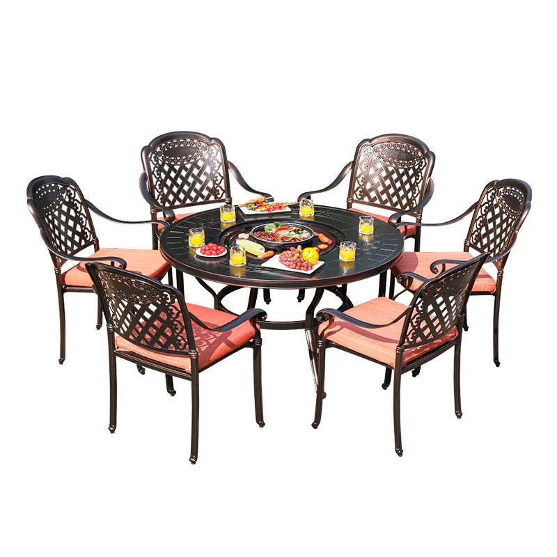 Outdoor cast aluminum barbecue table courtyard villa outdoor barbecue table and chairs outdoor electric grill charcoal grill din