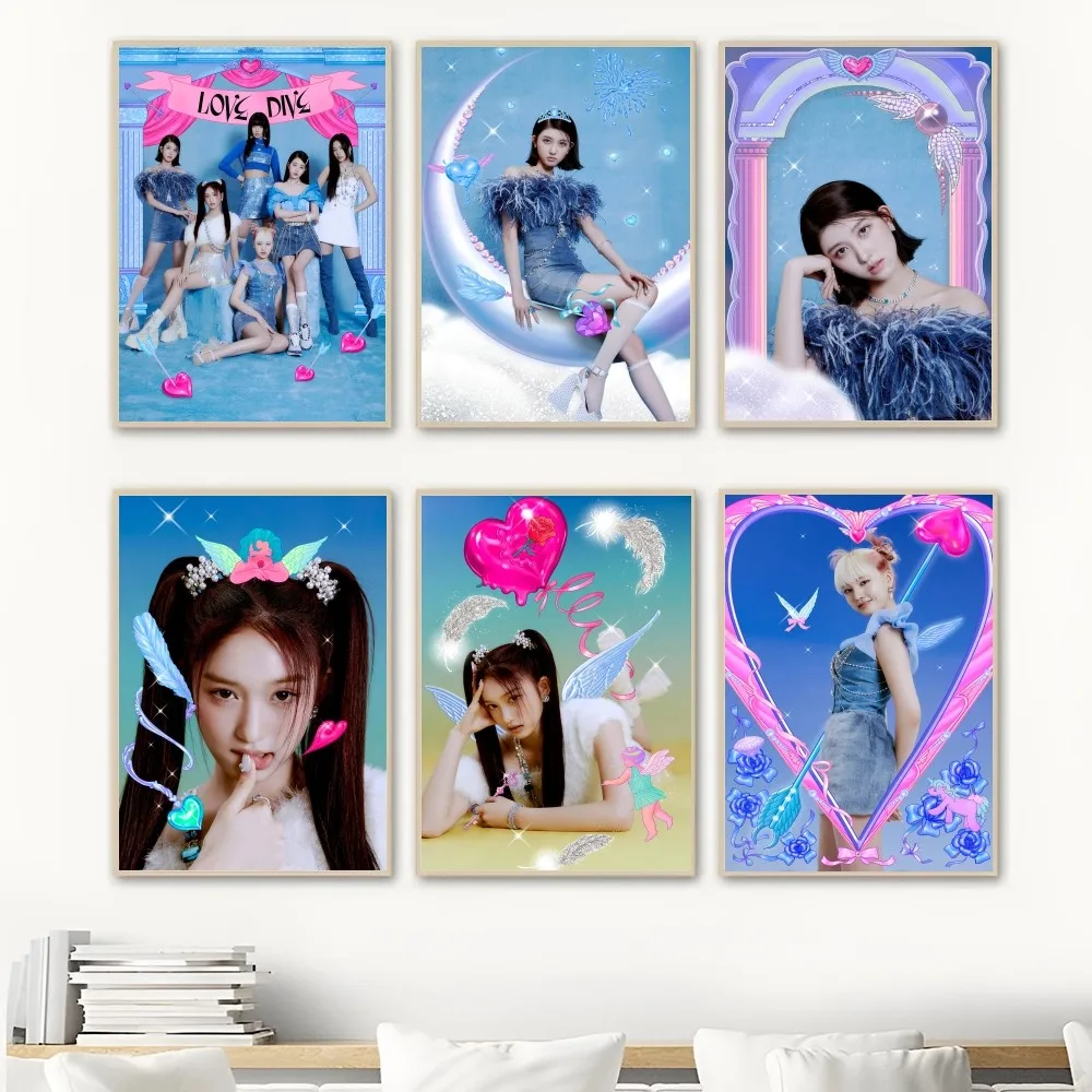 Kpop Girl Group IVE LoveDive Music Album Poster Decorative Painting Bedroom Bedside Wall Sticker Living Room Entrance Cafe Mural