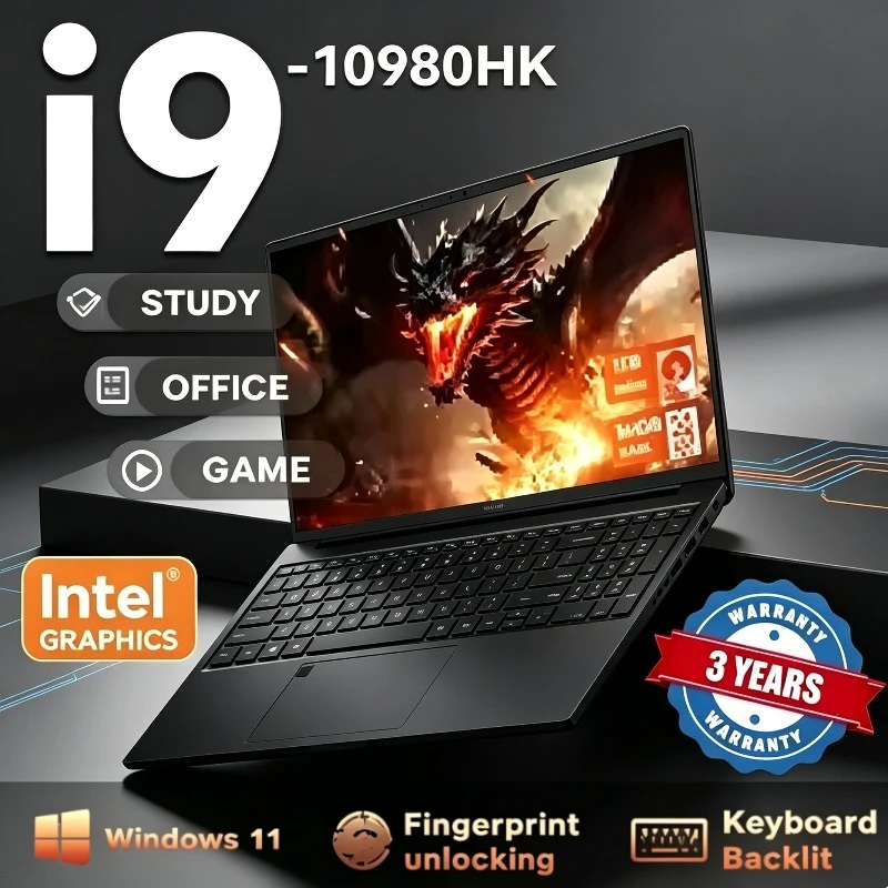 Laptop New Portable 15.6' Gaming Laptop Computer Intel Core I9 10980HK Windows 11 PC Gamer 32GB RAM Fingerprint Unlock Notebook PC