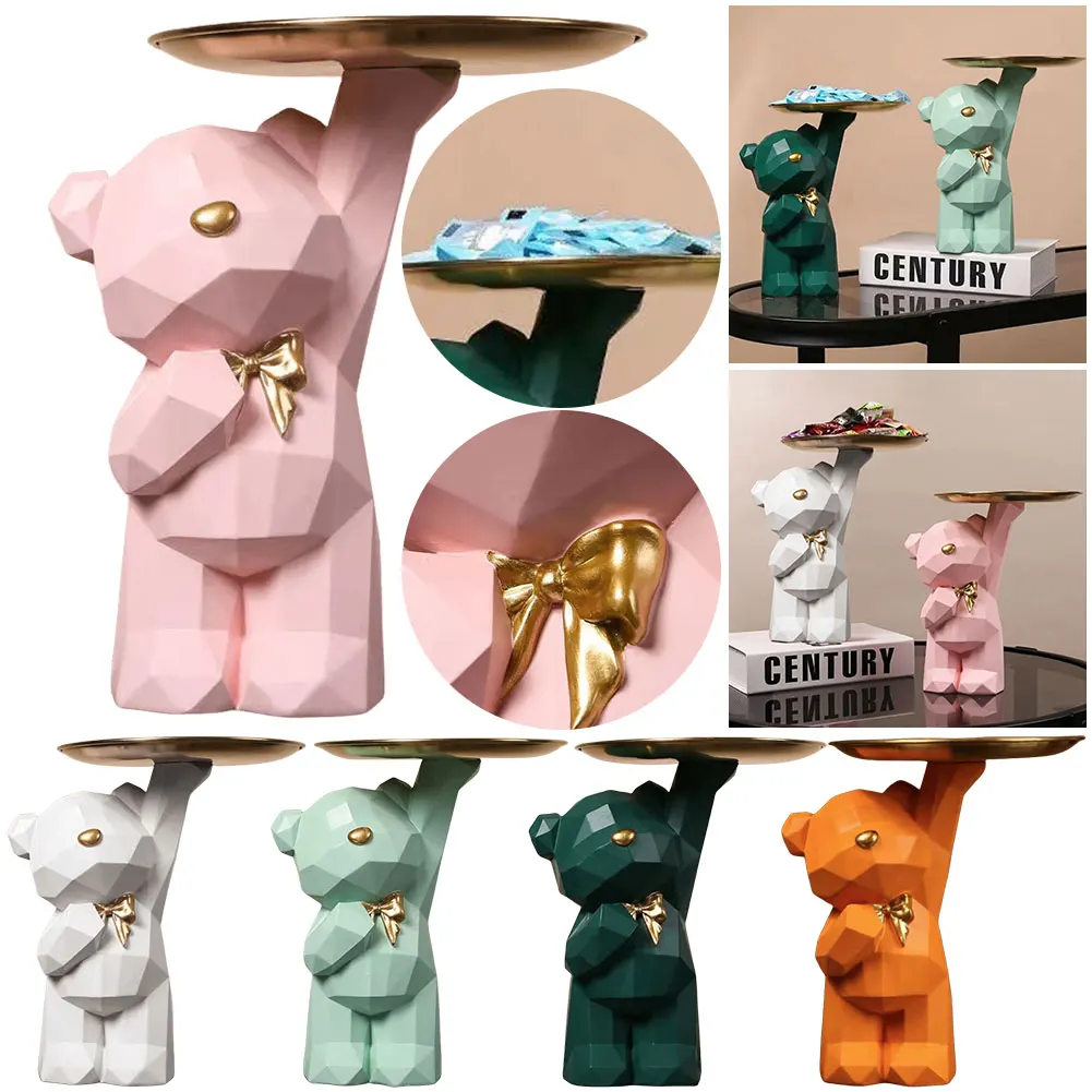 Harz süße Bär Ablage Statue Tischdekoration geometrische Bär Statue Boden Tablett Ornament für Home Decor Bücherregal Dekor
