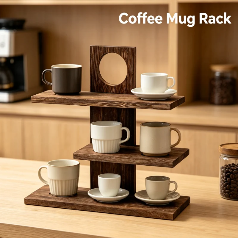 Wooden Coffee Cup Mug Organizer With Tabletop Display For Dining Bar Organization Quick and portable storage