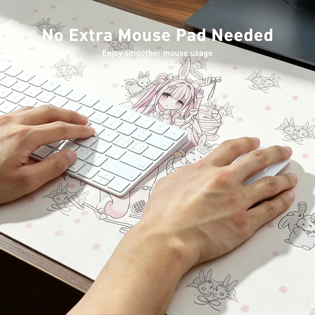 Pink Polka Dots Line Bunny Anime Girl Telephone PU Leather Desk Pad Protector Y2K Mouse Pad Office Desk Mat Desk Blotter Pad