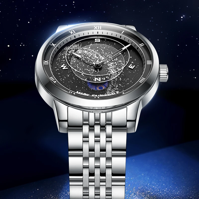 MARK FAIRWHALE Men's Watches Black Starlight Dial Luxury Waterproof Luminous Wristwatch Quartz Watch for Man