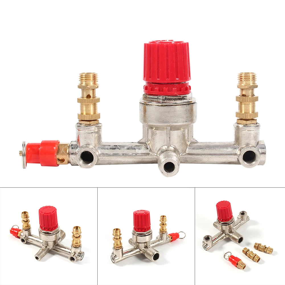 Air Compressor Switch Pressure Regulator Valve Double Outlet Tube Alloy Pressure Fit Part Suit For Piston Air Compressor