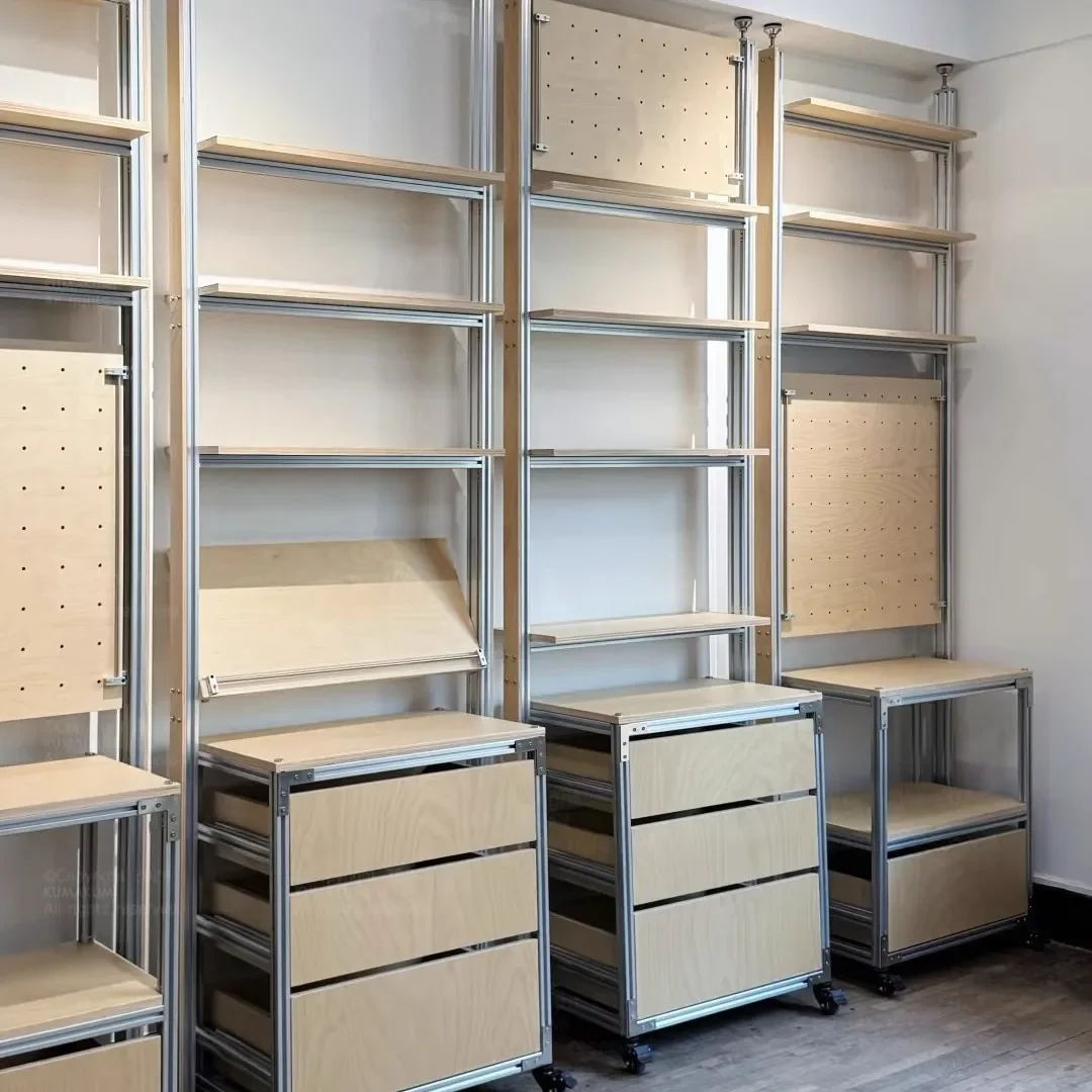 Medieval Birch Ocean Panel Aluminum Profile Shelf Floor-to-ceiling Storage Cabinet Locker Display Cabinet Drawer Cabinet