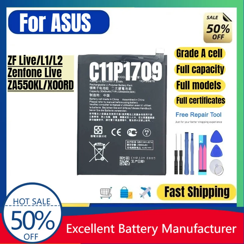 0 Cycle C11P1709 Battery for ASUS ZenFone Live L1 L2 ZA550KL X00RD Phone High Quality Replacement Battery Grade A Cell Bateria