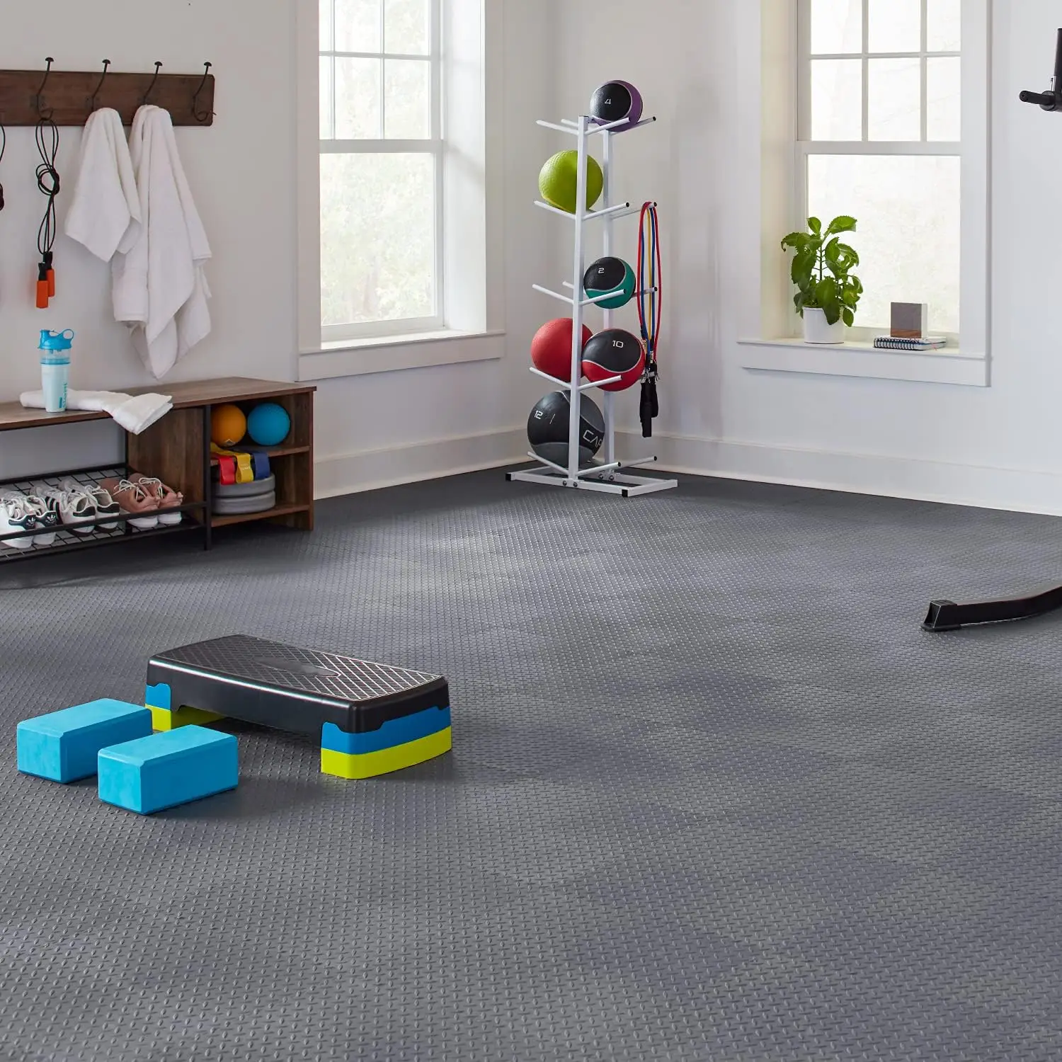 VersaTex Garage Floor 18 x 18 inch Square Rubber Diamond Plate Interlocking Floor Tiles for Home Gym, Garage Flooring,8 Pack