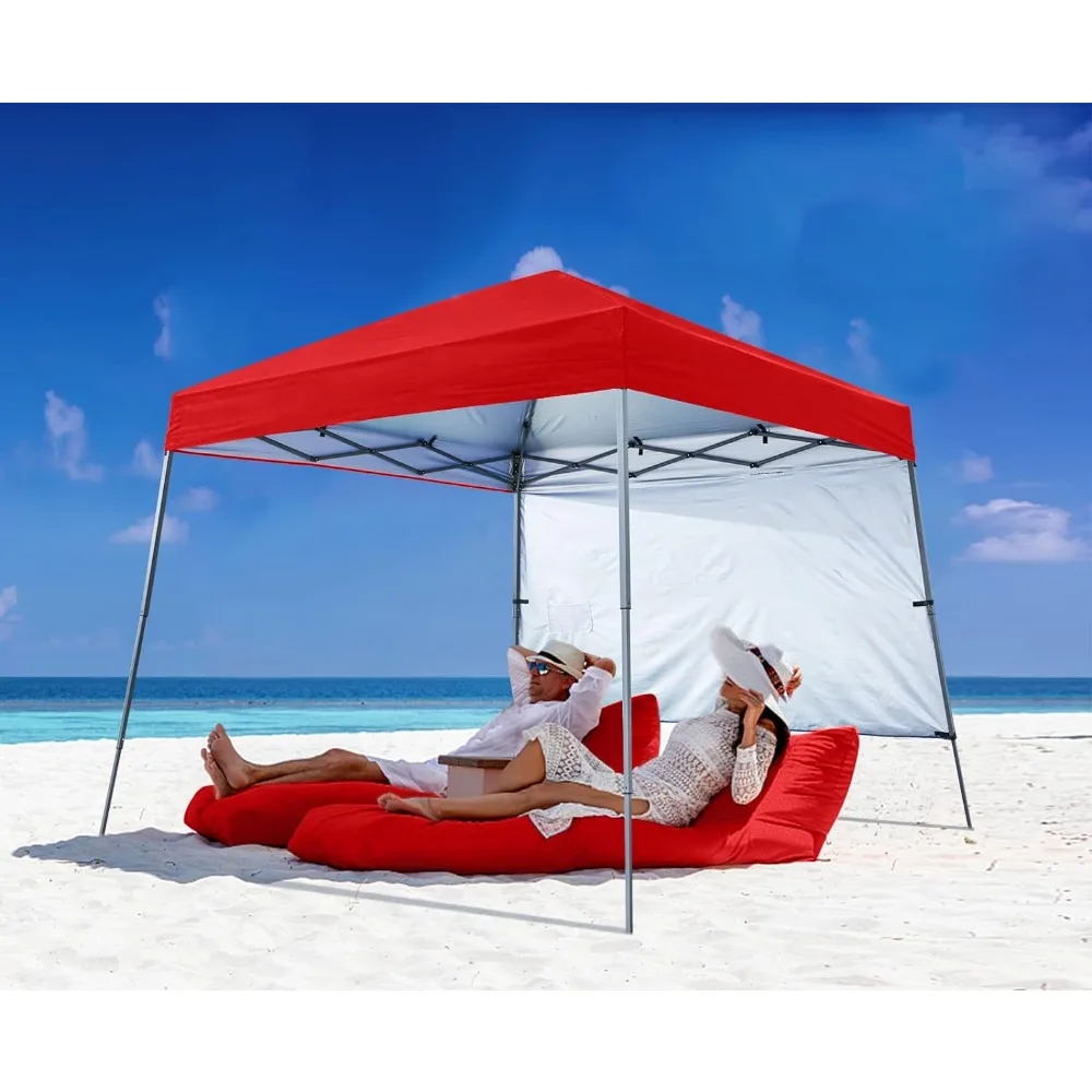 

Outdoor Pop-Up Canopy Beach Camping Canopy with 1 Sun Wall, Bonus Backpack Bag, Stakes and Ropes, Red