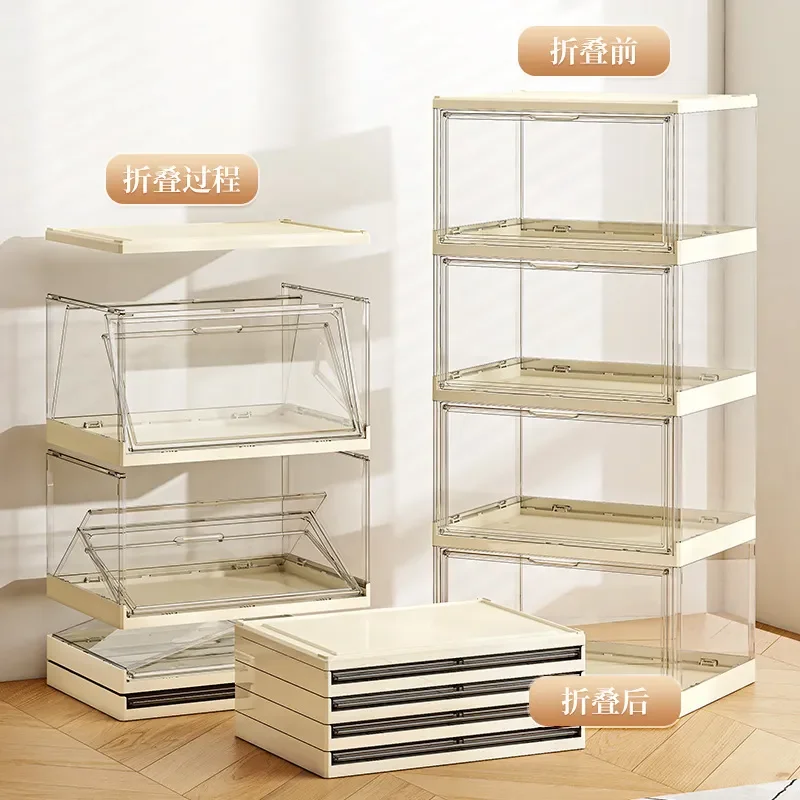 Transparent Acrylic Folding Shoe Cabinet Magnetic Multi Layer Plastic Storage Rack Installation Free Display Box for Home