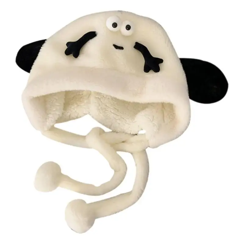 

652F Plush Ear Cap Wool Cap Autumn And Winter Warm Pullover Hat Solid Color