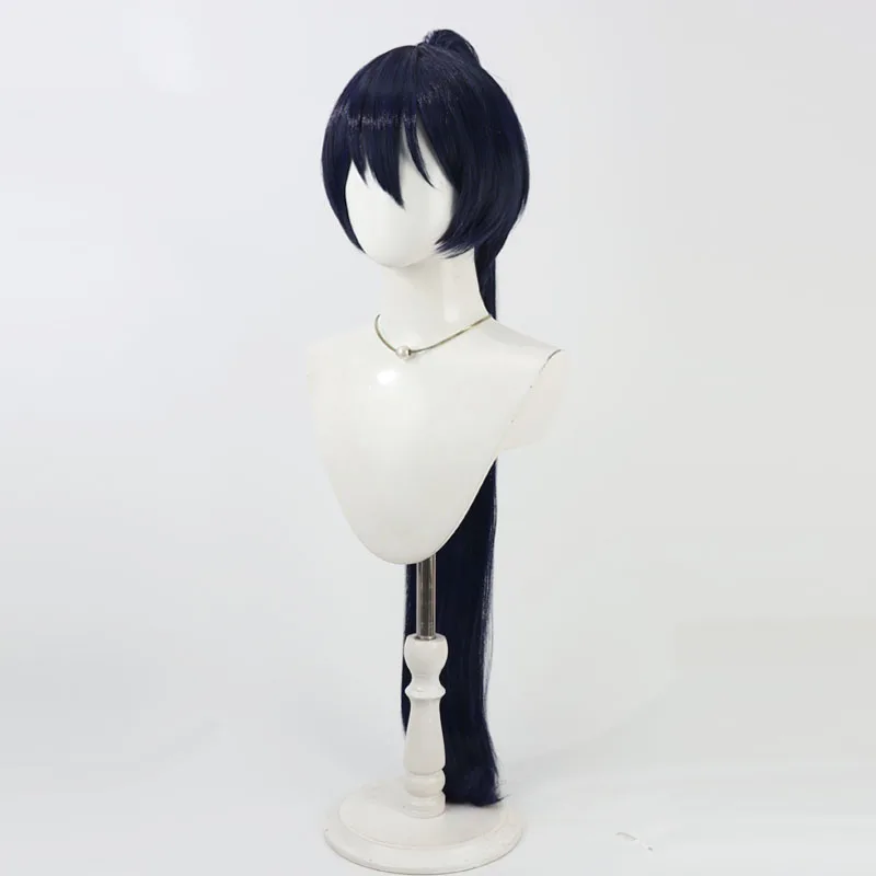 Anime jogo limbus empresa hong lu peruca cosplay azul escuro longo rabo de cavalo feminino festa de halloween role play adereços perucas sintéticas