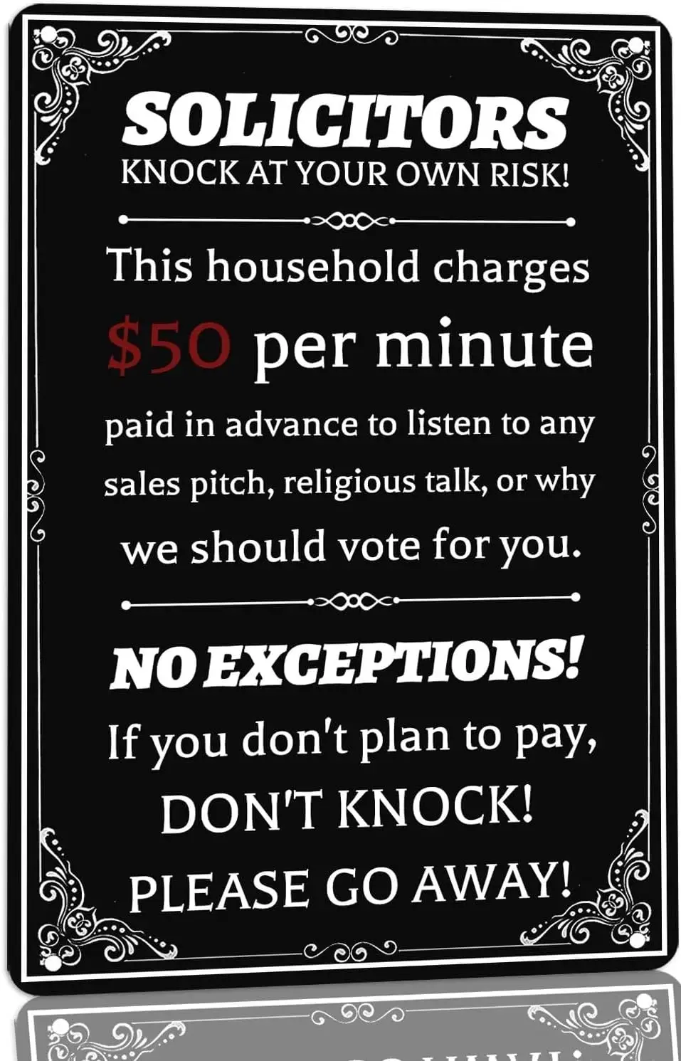 Vintage No Soliciting Metal Sign for House Solicitors Knock At Your Own Risk Metal Sign Don't Knock Sign for home Front Door