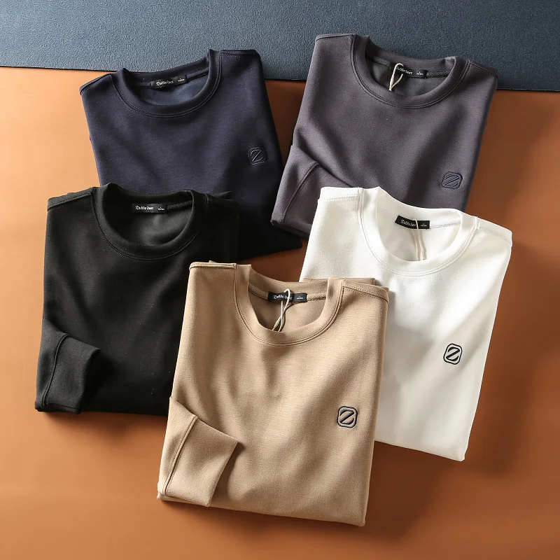 

Spring New Casual Versatile Modal Air Layer Men's round Ne Letter Embroidery Sweatirt Long Sve Loose Fit Youth Faion
