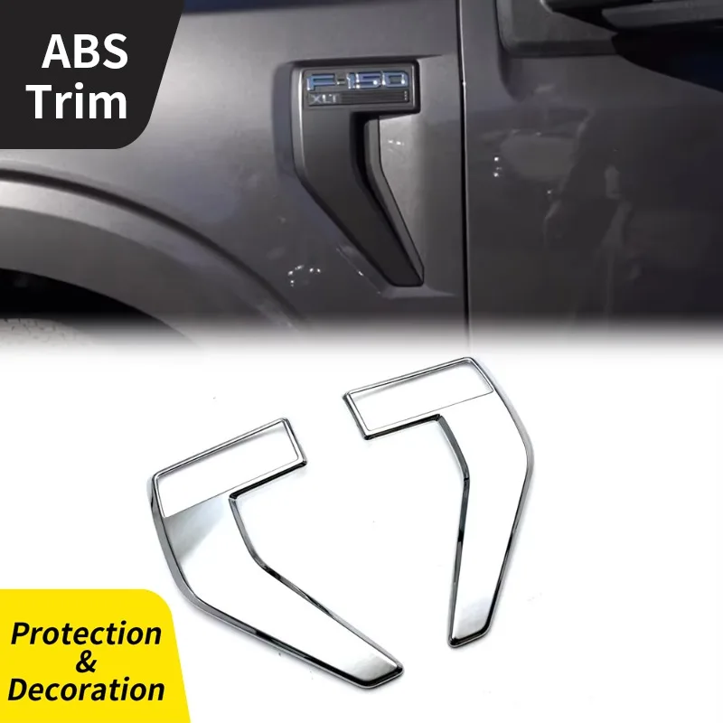 

2 Pcs ABS Chrome Leaf Board Front Air Vent Fender Cover Foliage Decorative Frame for Ford F-150 2021 Car Accessories