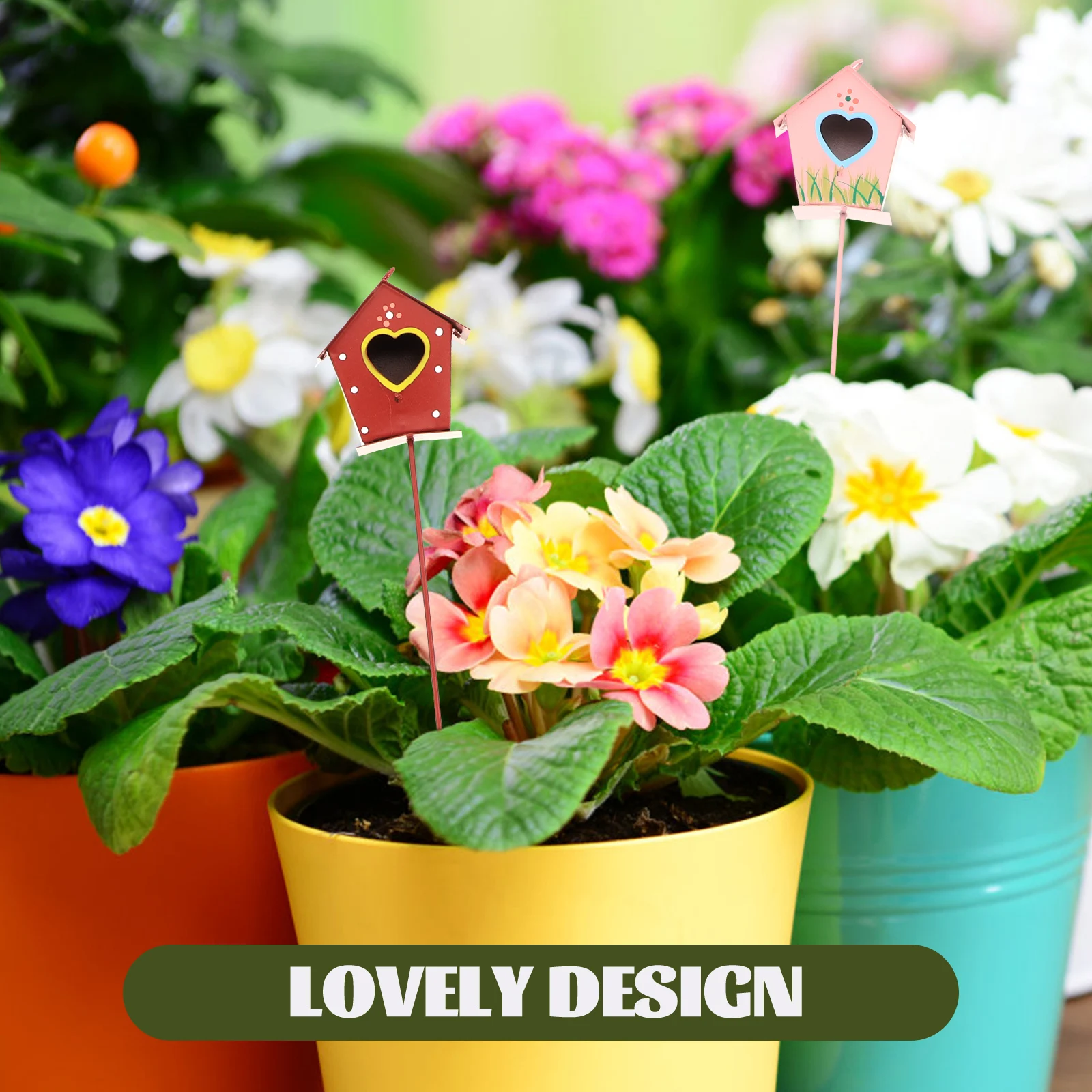 

5 Pcs Garden Stakes Metal Crafts Decorative Ornaments for Vases Flower Pots Yard Landscaping Accessories Cartoon Elements Stable