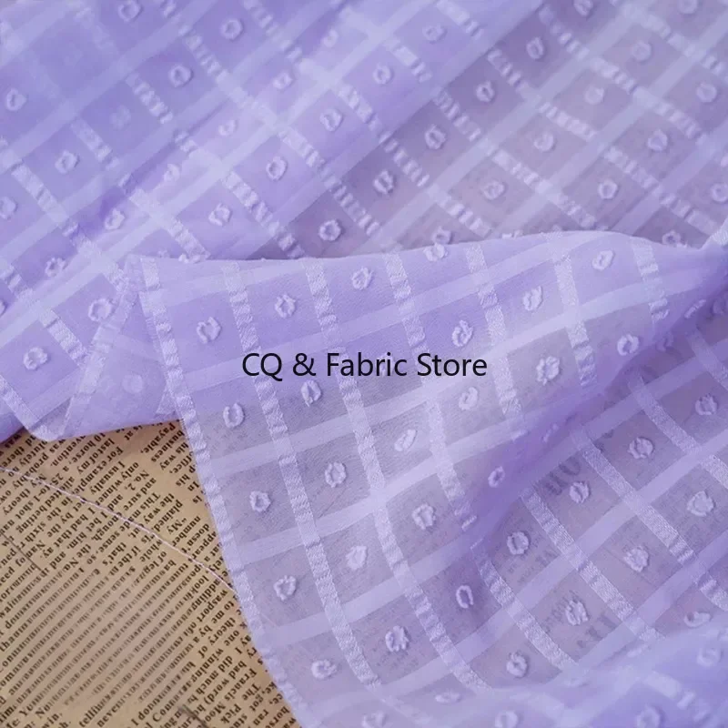 

Прозрачная фиолетовая шифоновая ткань с цветочным принтом в горошек и клетку для швейных аксессуаров для платья и блузки
