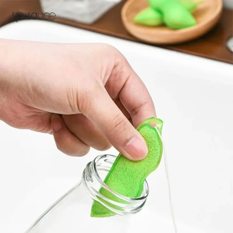 Flexible Bottle Cleaning Brush Soft Pea Sponge Cleaner Reusable Bottle Scrubber Water Bottle Glasses Kitchen Cleaning Tools