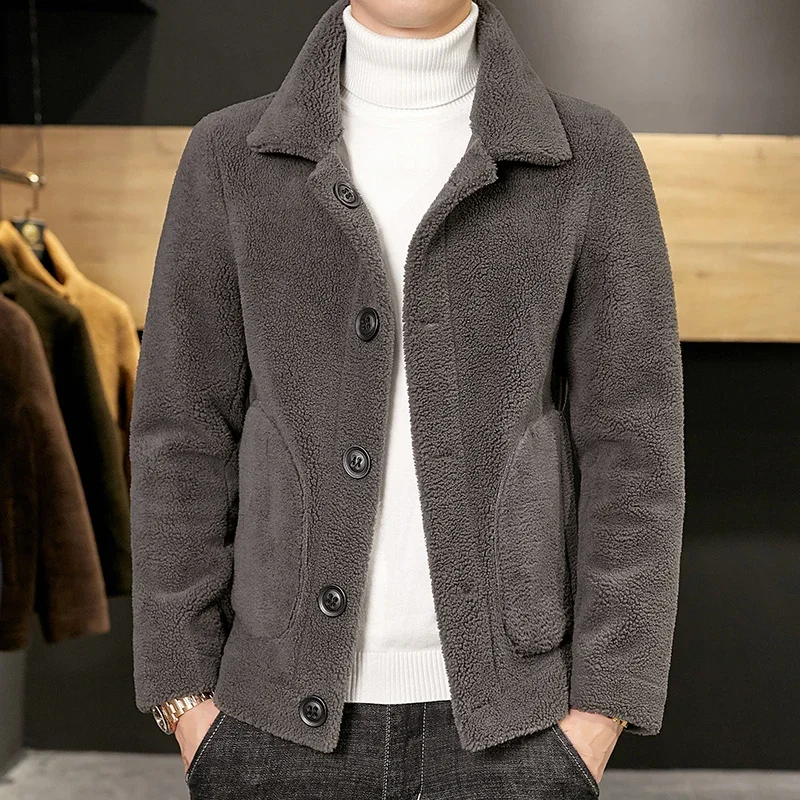 

LIBIELIY Winter Men's Warm Woolen Jacket High Quality Granular Wool Fabric Reversible Wool Jackets Turn Down Collar Casual Outwe