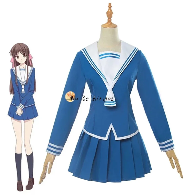 Anime Tohru Honda Sohma Cosplay Costume Blue White Sailor Suit Dress Machi Kuragi Cosplay JK Skirt School Dress For Halloween