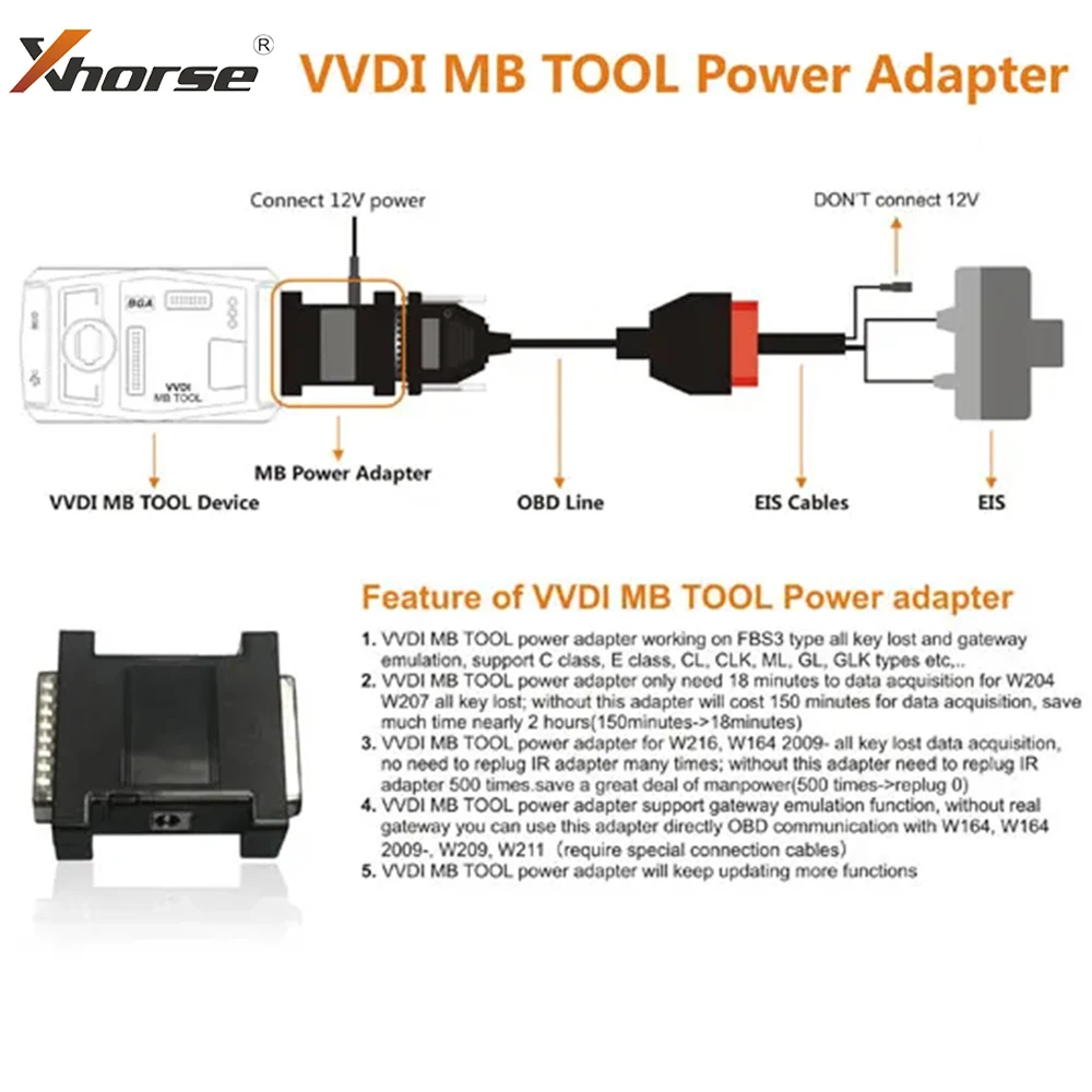 Xhorse VVDI MB بغا أداة محول الطاقة لبنز مرسيدس W164 W204 W210 W207 W216 الحصول على البيانات جميع مفتاح فقدت اكسسوارات السيارات