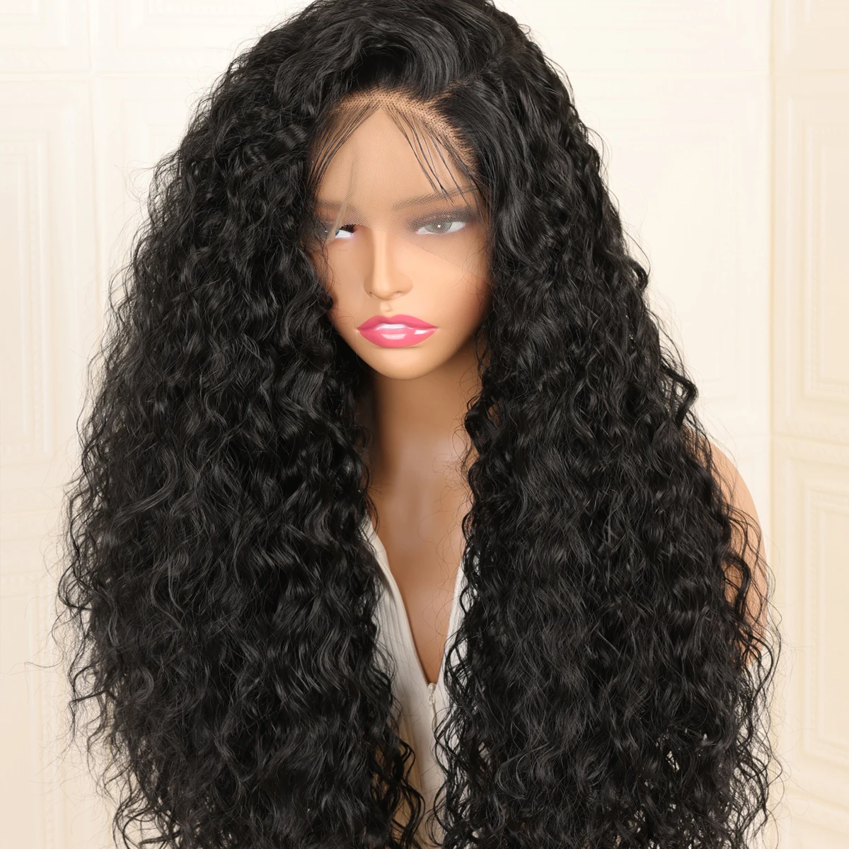 

200Density 26Inch Long Soft Kinky Curly Black Deep Lace Front Wig For Women With Baby Hair Glueless Synthetic Preplucked Daily