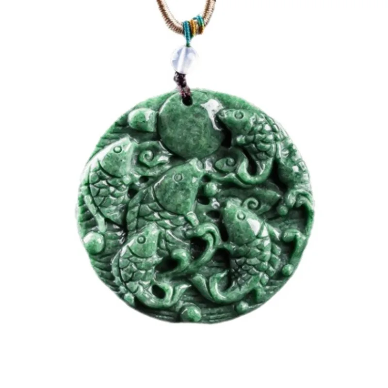 Authentic natural green beans jade pendants men's women's styles Feicui fish with surplus jade every year affordable luxury vibe