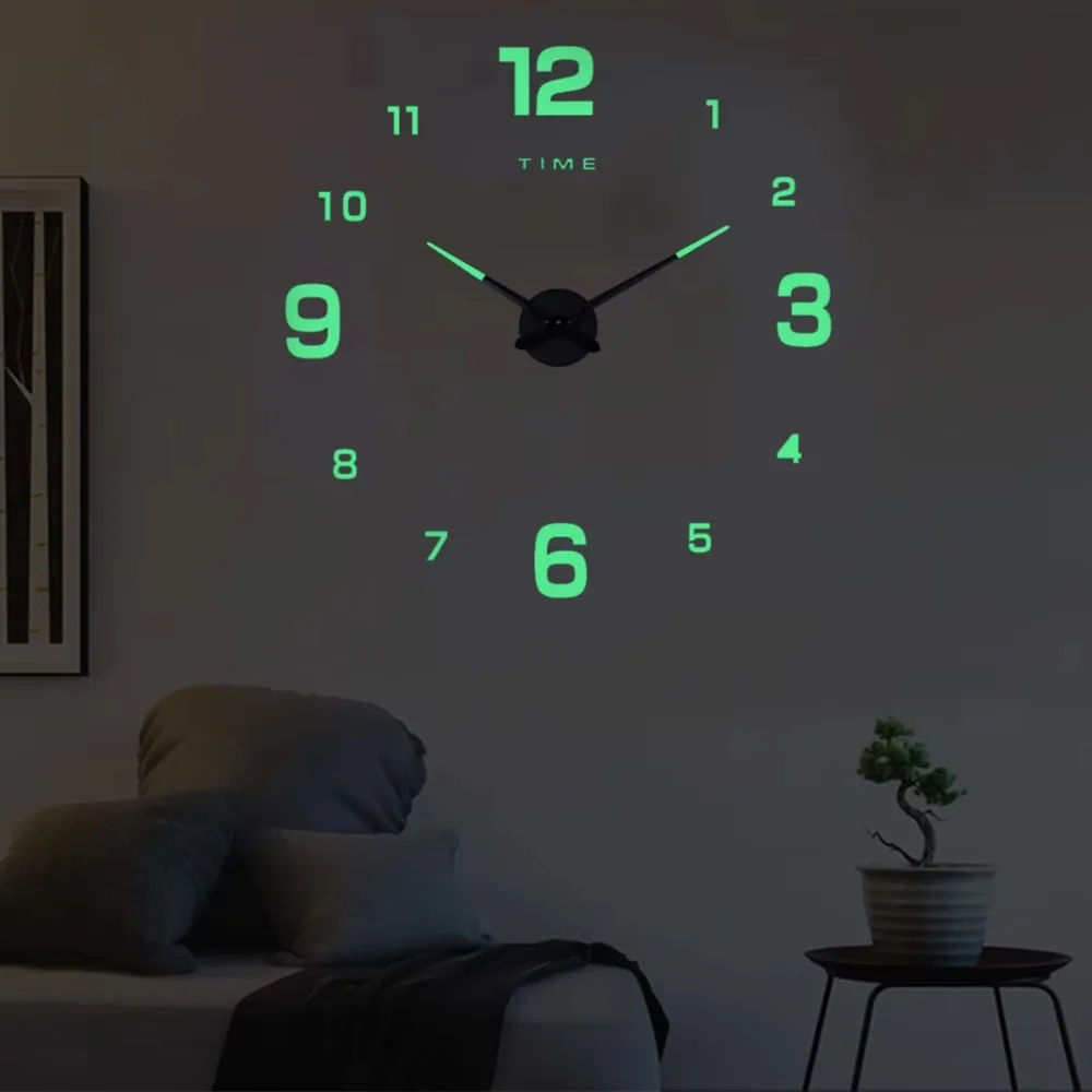DIY Wall Clock 27 37 47 Inch, Silent Quartz Luminous Wall Night Clock, Large Frameless Modern Home Decor for Living Room Bedroom