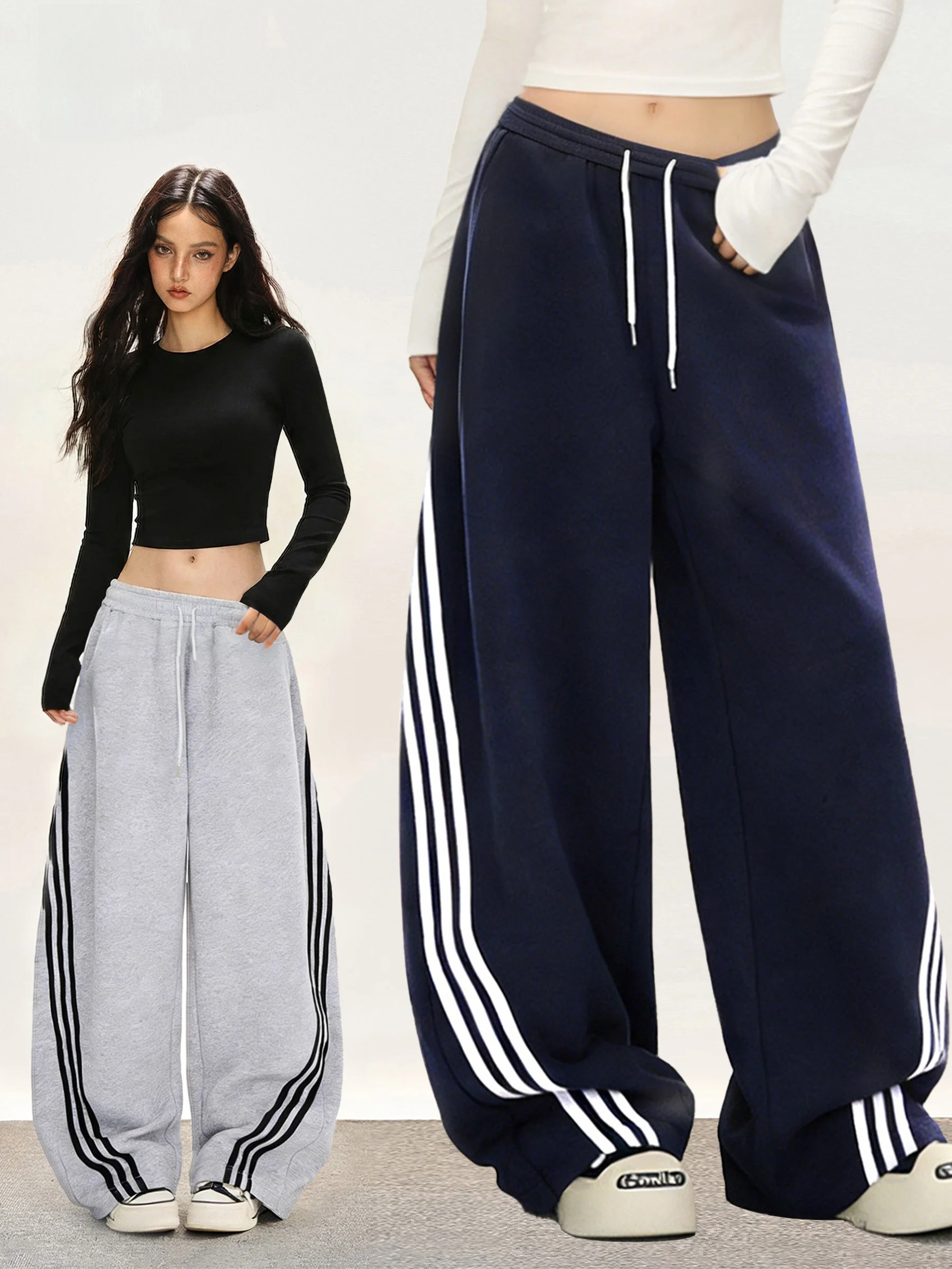 

Женские повседневные брюки iyue American Sle с высокой талией, широкими штанинами и завязками, прямого кроя, для весны