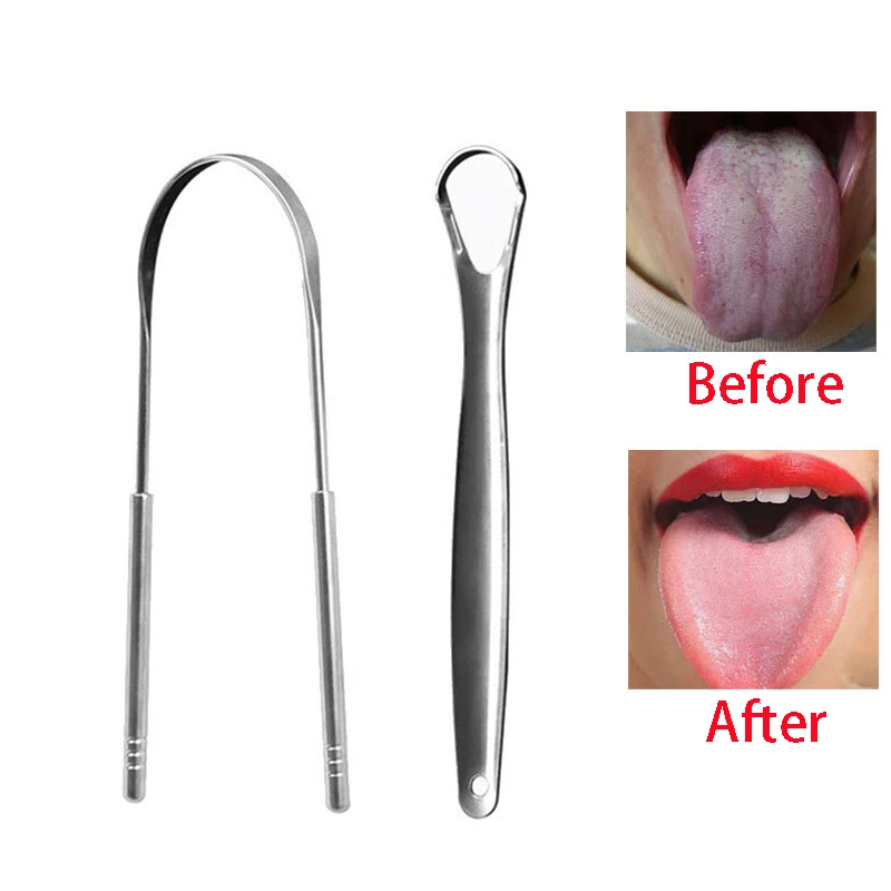 1/2PCS Stainless Steel U Type Tongue Scraper Cleaner Fresh Breath Cleaning Coated Tongue Toothbrush Oral Hygiene Care Tools