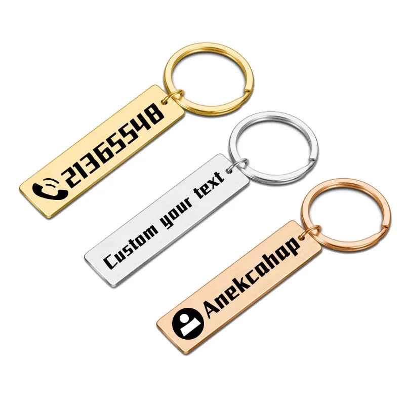 Personalized 316L Stainless Steel Anti-lost Keychain Custom Engraved Name Phone No.Chic Keyrings for Women Men Gift