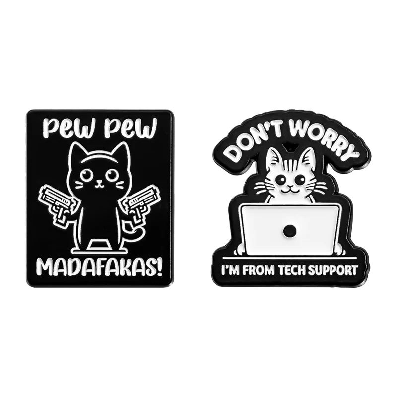 Pew Pew Madafakas Animal Enamel Pins Cute Kitten with Computer Brooch Lapel Badge Cartoon Cat Punk Brooches for Friend Wholesale