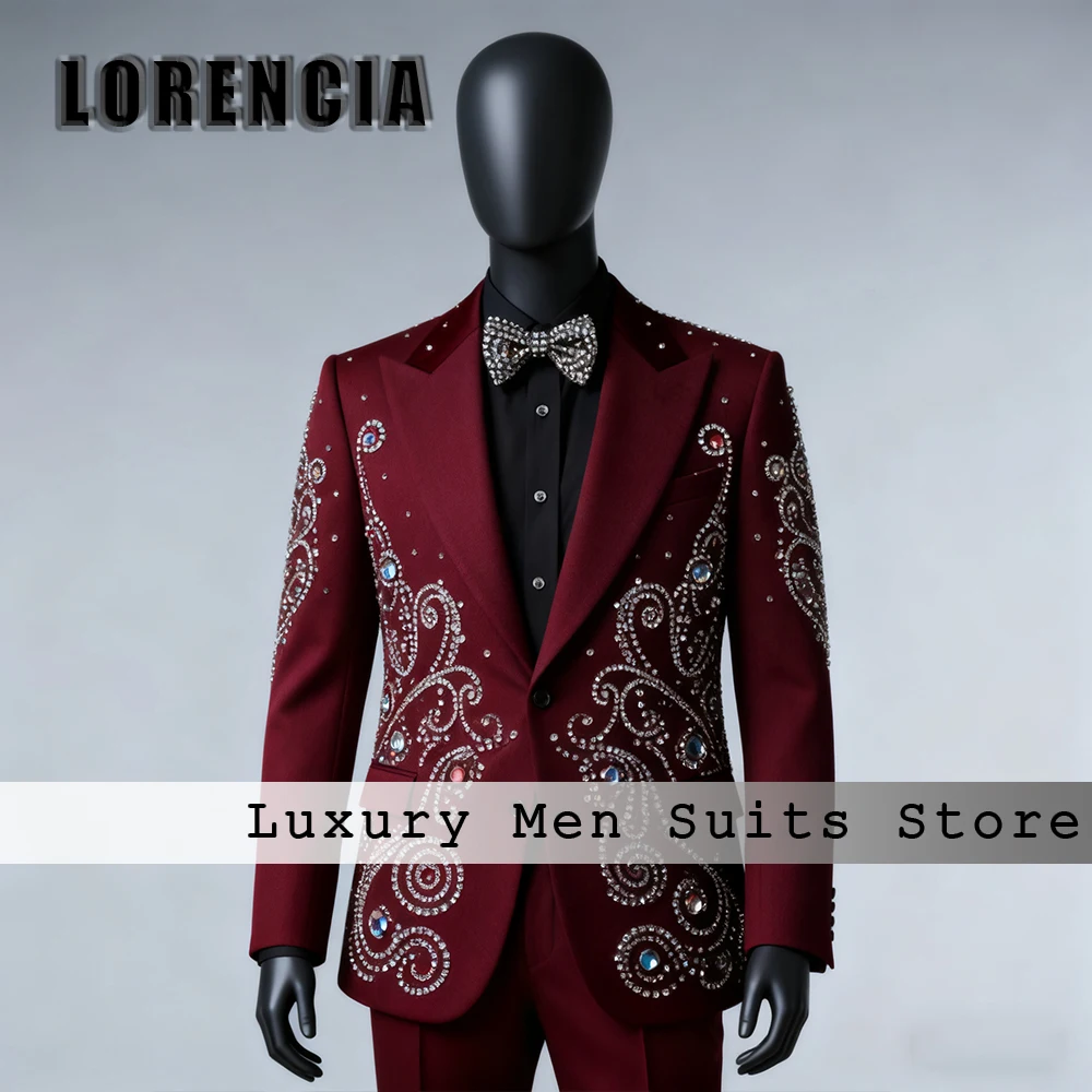 

Роскошные хрустальные костюмы для мужчин, комплект из 2 предметов, ювелирные изделия, пиковая этикетка, свадебный комплект смокингов для жениха, комплект 2025, блейзерные брюки по индивидуальному заказу