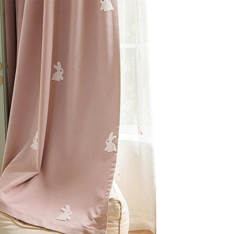 Luxury High-end Cartoon Children's Room Princess Style Cute Three-dimensional Embroidery Bunny Pink Chenille Custom Size Decor