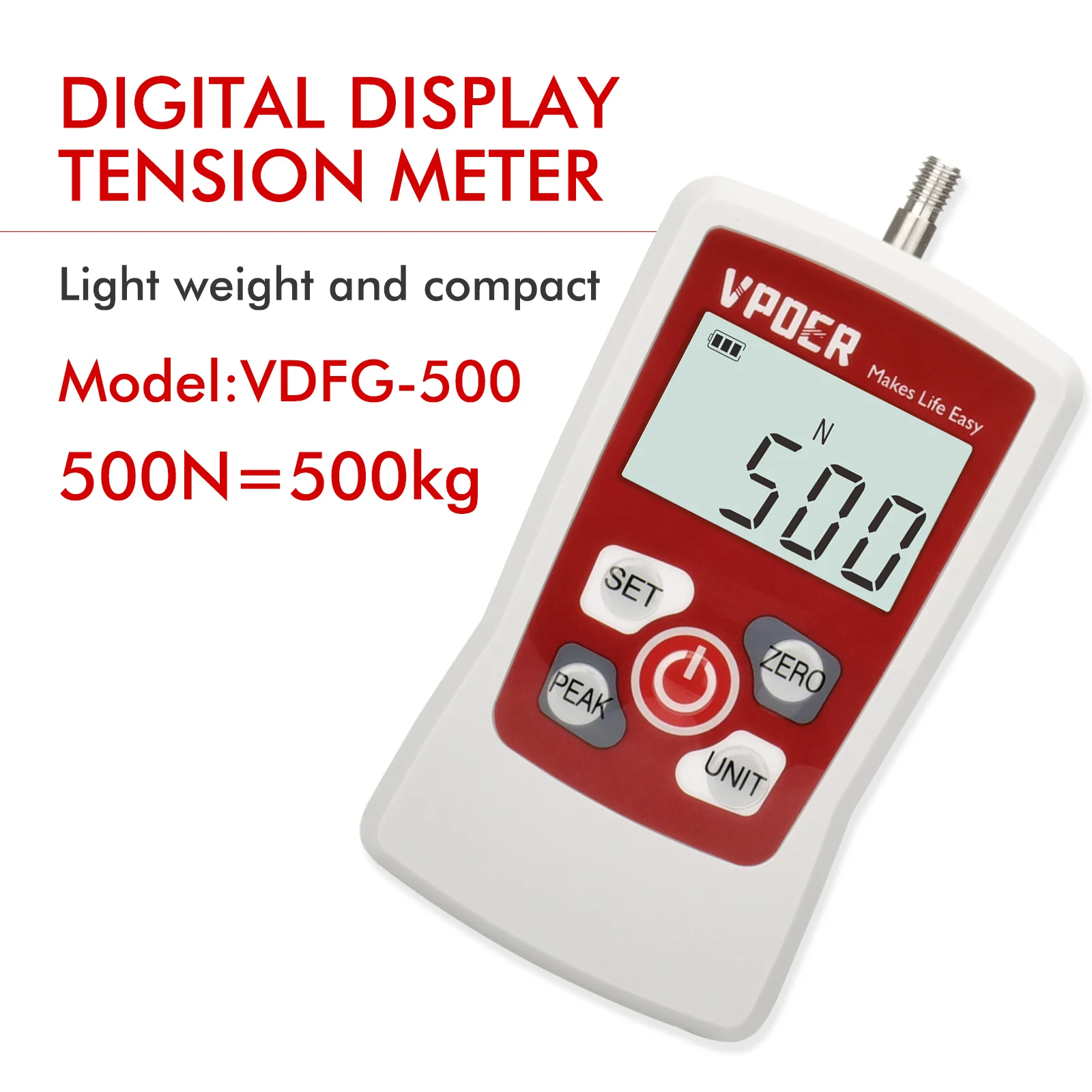 VDFG 500N 50kg 110Lb 1800Oz Digital Force Gauge Push Pull Gauge Tester Portable Force Meter with Auto Backlit LCD Auto Power-Off