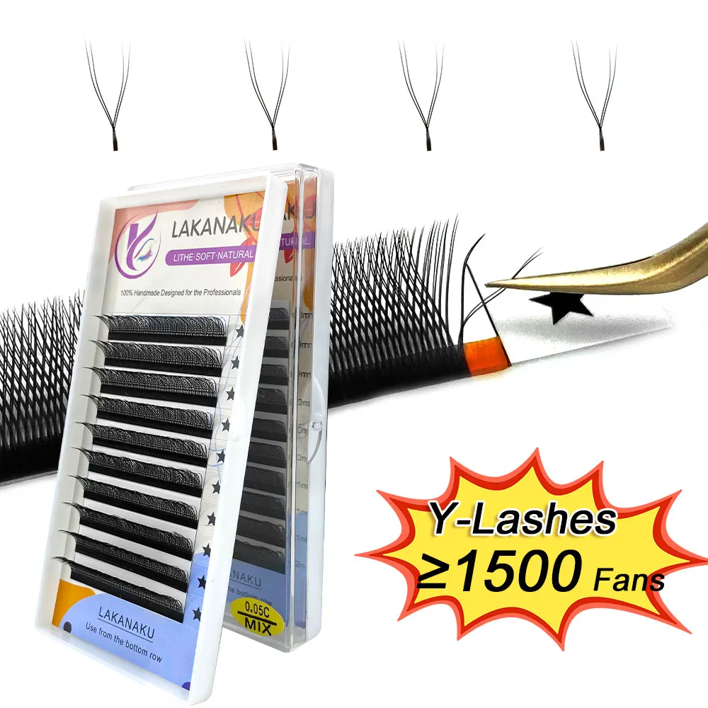 LAKANAKU Y Volume Lashes Extensions Cilia and Brazilian Volume YY Russian Eyelash Private Label Supplies Makeup Wholesale