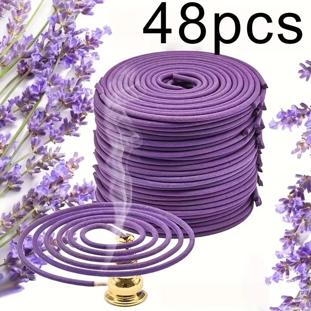 48Pcs Multi-Floral Lavender Spiral Incense, Suitable for Air Freshening, Yoga, Meditation, Feather-Free 1 Piece = 2 Pcs, Must Be Opened When Used.