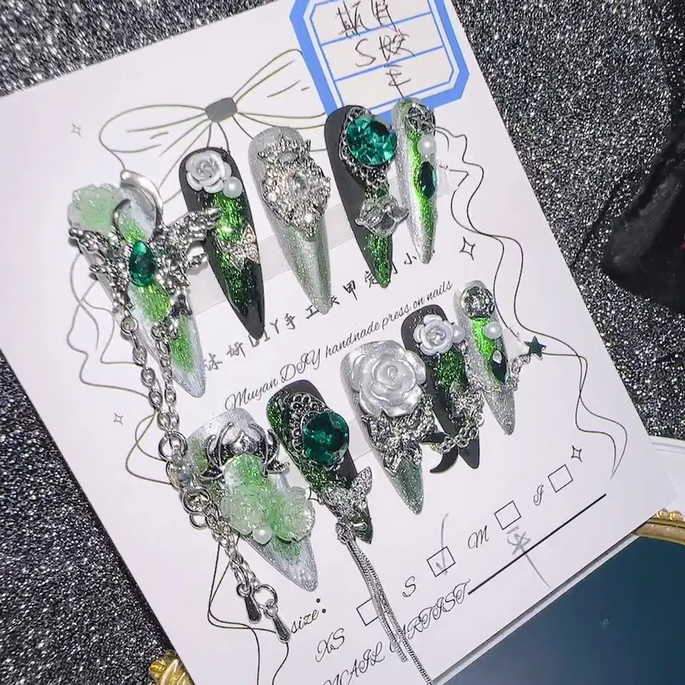 

Whimsical False Nails Secure Gel Adhesive Shimmering Stones Elegant Florals And Edgy Chains In Dark And Vibrant Hues For Lasting