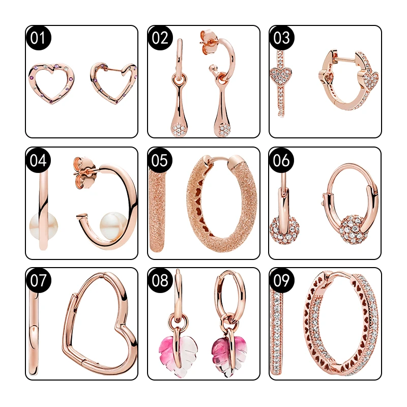 Pink 14K Rose Gold Hoop Earrings For Women Fine Jewelry Crystals Zircon Stones Heart Love Pod Pearl Bead Murano Glass Leaf Gifts